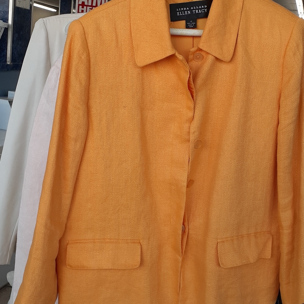 Linda Allard Ellen Tracy linen blazer yellow Crop Jacket size 10